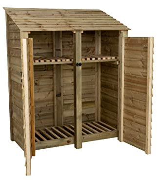 Arbor Garden Solutions Wooden log store 6ft with doors (W-146cm, H-180cm, D-88cm), natural finish (With kindling shelf)
