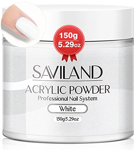 Saviland Weißes Acryl Pulver Nails – 150 g/5,29 Unzen Acrylpulver für Nägel, professionell für Acryl-Anwendungssystem, Nagelkunst, 3D-Blumen, Schnitzen, Nagelverlängerung, Nagelschnitzen