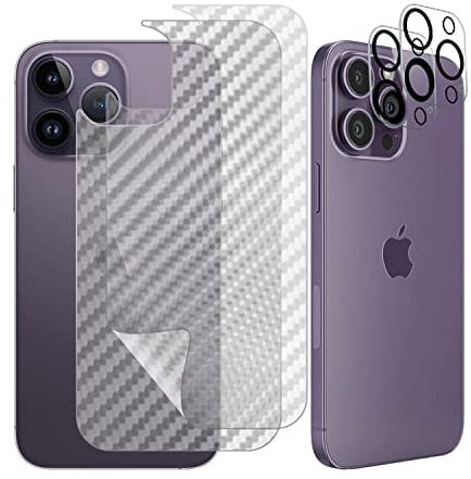 AiMok [2+2 Piezas Protector de Pantalla Trasero Compatible con iPhone 14 Pro Max+ Cristal Templado Protector Cámara [Anti Arañazos] Fibra de Carbon Protector para iPhone 14 Pro Max