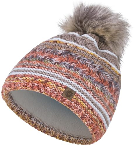 Compagno Wintermütze Damen Strickmütze Mütze Damen Bommelmütze Mehrfarbig Futter Beanie 87, Farbe:Orange