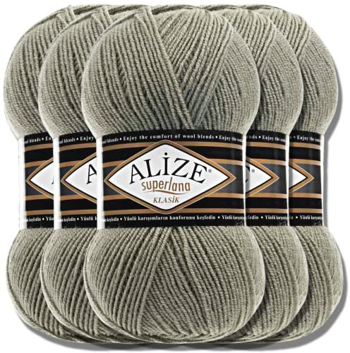Hobby YARN Alize Superlana Klasik 5 x 100 g Türkische Premium Wolle Baumwolle und Acryl Uni Handstrickgarne Yarn Garn Strickgarn Baby zum Stricken Strickgarn (Green Almond | 138)