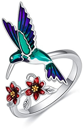 SLIACETE 925 Sterling Silber Kolibri Ring für Frauen Mädchen Blume Kolibri Offene Ringe Kolibri Schmuck Geschenke 59