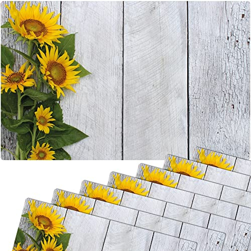 Tischsets 8er als abwaschbare Sommer Tischdeko - Platzsets Landhaus Sonnenblumen Blumen als Tischuntersetzer - Platzdeckchen als Tischunterlage für Esstisch Wohnzimmer Tisch