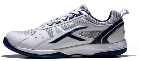 Hundred Raze Non-Marking Professional Badminton Shoes for Men (White Navy, Size: EU 45 UK 11 US 12) Material Upper: Polyester, Sole: Rubber Suitable for Indoor Tennis Squash Table Tennis