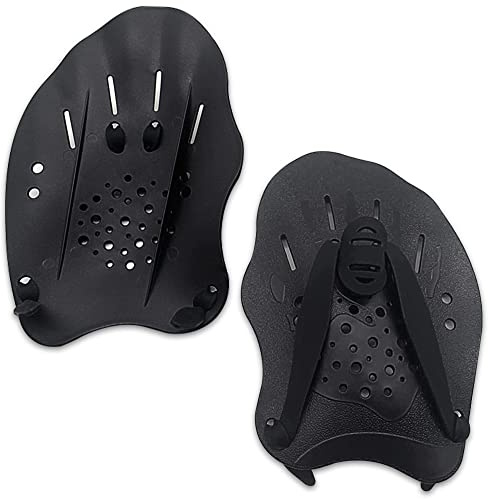 Aoreun Handpaddel zum Schwimmen, 1 Paar Schwimmpaddel Schwimmpalme, Oberkörperwiderstand Schwimmhandschuhe, Schwimmtraining Paddel mit Verstellbaren Riemen für Erwachsene Kinder - Schwarz