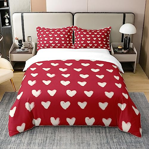 Rot Weiß 100% Baumwolle Bettbezug 220x240 Nette Herz Muster Bett Sets für Kinder Bettwäsche Set Cartoon Liebe Geometrische Bettbezug Liebe Herz Atmungsaktive Quilt Cover