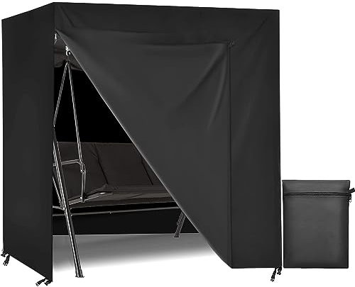 Aipwerer Hollywoodschaukel Abdeckung 3 Sitzer, Schutzhülle HollywoodSchaukel Wasserdicht, 600D Abdeckplane Gartenschaukel Winterfest Reißfest Bezug für Gartenschaukel (Schwarz, 220x135x170cm)