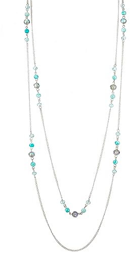 FULU AUTUMN Collares largos en capas para mujer, collar de cadena de concha de cristal plateado, joyería de disfraz bohemio, regalos de cumpleaños, Vidrio Cristal Plástico, No es una piedra preciosa