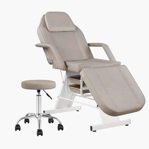 V VDLONSY Facial Chair Massage Table 73inch Adjustable Tattoo Chair for Artist with Stool Facial Bed for Spa Beauty Esthetician Gray