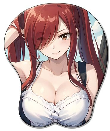PUrar Fairy Tail Erza Scarlet 3D Tapis de Souris, Repose-Poignet Doux, Tapis de Souris de Dessin animé, Ergonomique Tapis de Souris