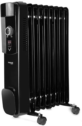 Oil Filled Radiator Free Standing – Electric Heater Energy Efficient – Low Energy Electric Heater – 9 Fin, 2500W, 3 Heat Settings – Black, Electric Radiator – by Nuovva
