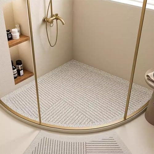 EUPXRHY Corner Shower Mat with Drainage Holes, PVC Loofah Curved Bath Mat Non Slip Anti Mould, Non Slip Shower Mats for Inside Shower,D,54x54cm(21x21inch)