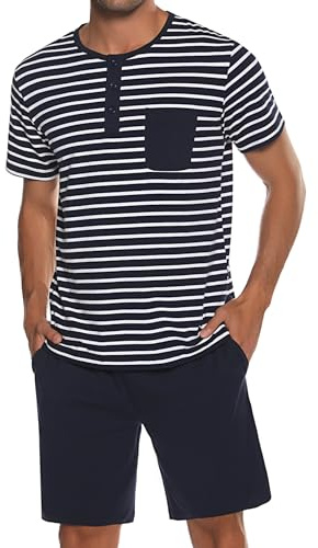 Leversic Pyjama Homme Été Ensembles de Pyjama Homme Coton Vêtements de Détente Deux Pièces Confortable Doux S-4XL