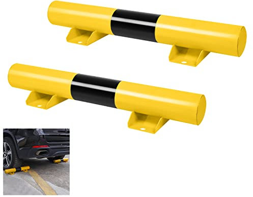 HENGMEI Radstopper 2er Metall Parkstopper Parkplatzsperre Garagenstopper Parkplatzbegrenzer Parkplatzbegrenzung Garagen Wandschutz mit Reflexionsstreifen 60x13x9cm (2 Stuck)