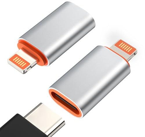 MoKo USB-C auf Lightning Adapter, 2 Stück USB-C Buchse auf Lightning Stecker Adapter unterstützt 27 W PD Schnellladung für iPhone 14/13/12/11/XS/XR/SE, iPad/iPod/AirPods, Nicht für Audio/OTG, Silber