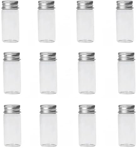 LEEQ 12 pcs Mini Klarglasflaschen - Bonbon Flasche mit Aluminium-Schraubverschluss, Leere Probengläser, Probenfläschchen, kleine Behälter für Nachrichten, Hochzeitsgeschenke, Dekorationen(10ml)