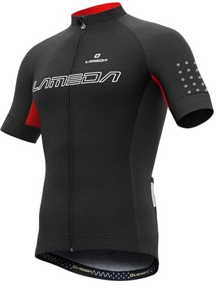 LAMEDA Radtrikot Herren Kurzarm Sommer MTB Rennrad Trikot Fahrradtrikot Atmungsaktive Schnell Trocknen Elastische Fahrrad Short Sleeve Jersey für Radsport Sport Schwarz L