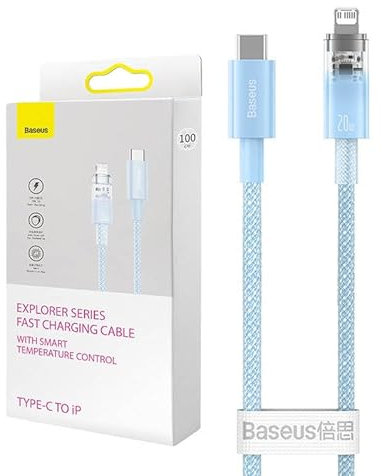 Baseus Cable de carga rápida USB-C a Lightning Serie Explorer 2m, 20W - Azul