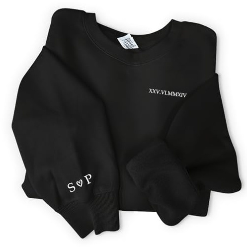 Love Faith Wir Zwei Paar Sweater weiß - Personalisierter Sweater mit individuellem Datum und Initialen - Bedruckter Pullover Jahrestag oder Geburtstag