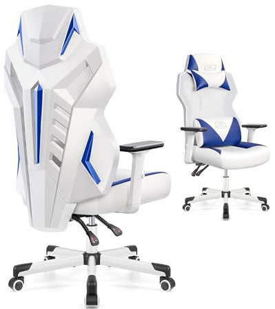 OneGame Silla Gaming, Transpirable Ergonómica Silla Gamer Adulto Estilo Carreras de Ordenador reposabrazos 3D Respaldo Ajustable Silla Escritorio con Soporte Lumbarjustable 150KG, Blanco-Azul