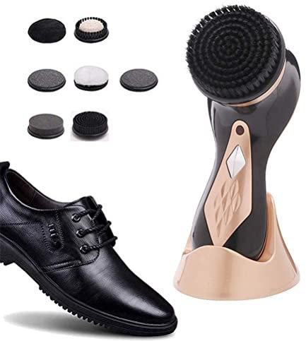 KJHYYPP Cireuse à Chaussures électrique Portable, kit de Cirage de Chaussures Rechargeable par USB avec 7 têtes de Brosse, kit d'entretien du Cuir pour Chaussures, Sacs, canapé, doré