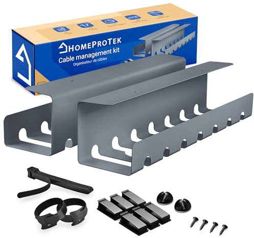 HOMEPROTEK 2er Set Schreibtisch Kabelkanal Grau für ordentlicher Kabelmanagement, Kabellwanne für kabelorganisation am Arbeitsplatz, Home Office Cable Management Under Desk Cable Tray, Kabel Organizer