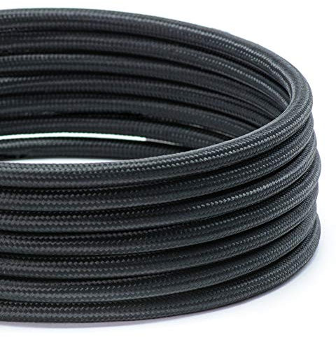 TheCable.Store 3 Core Round Black Electrical Cable (3 x 0.75mm²) (5 Meters) Vintage Fabric Braided Electrical Wire DIY Lighting