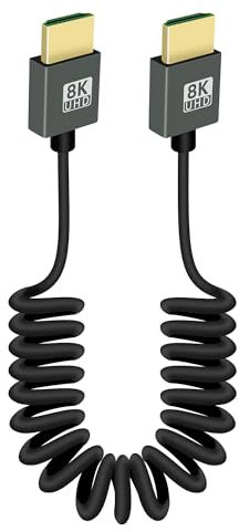 RIIEYOCA 8K HDMI a HDMI Cable Corto en Espiral, 48Gbps de Alta Velocidad HDMI2.1 Soporta 8K @ 60Hz, Compatible con la Cámara, Videocámara, PC, Monitor (Regular)