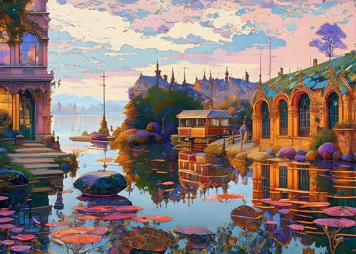 RZHRHJES Wandbild Suite Street Cafe und Landschaft, 58 x 90 cm, ohne Rahmen, Leinwandbild