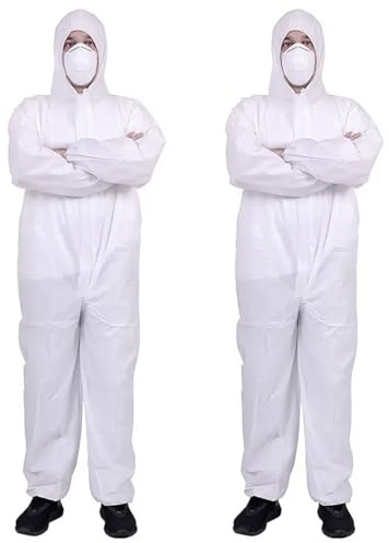 Tradineur - Pack de 2 trajes protectores de trabajo, mono desechable y ajustable, integral, protección, multiusos, bricolaje, mecánica, unisex (Blanco - Talla única)