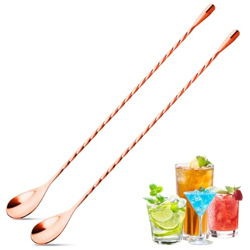 2 Pcs 12 Inches Bar Spoon, Long Handle Mixing Stirrers for Drink, Stainless Steel Bar Cocktail Shaker Spoon (Rose Gold)