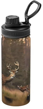 Deer Hunting Print Vacuum Insulated Sports Water Bottle,18 Oz Stainless Steel Water Bottle for Gym Home Sports