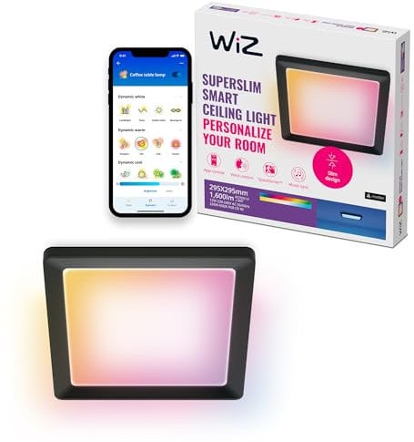 WiZ smarte Deckenleuchte - Schlankes quadratisches Design,mehrere Größen,Sprach- / App-Steuerung,Zeitplanung,funktioniert mit Google Home, Amazon Alexa und Apple HomeKit,Innenbeleuchtung, Schwarz/Weiß