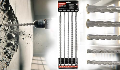 SDS PLUS Bohrer Set 5-teilig Hammerbohrer Ø 10 12 16 22 25mm x 600mm für Stein Ziegel Leichtbeton CR-40 Stahl, schlag- und hammerfest, Einfachschneide