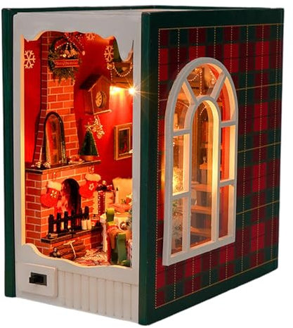 Kit de maison miniature pour coin de livres – Maquette décorative en bois avec lumière LED, parfait pour les loisirs créatifs et la décoration d'étagère de bibliothèque pour filles