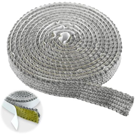 Flat Stove Rope, Self Adhesive Fire Seal Gasket Length 1.85m x Width 15mm Burning Stove Rope Fiberglass Seals Heat Resistant Sealant Strip Fireplace Tape for Smoker Chimney Burner