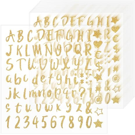 Nogeqi 1215 Stück Gold Buchstaben Aufkleber Glitzer, Groß Vinyl Klebebuchstaben Gold, Selbstklebend Buchstaben Sticker Goldene Zahlen Aufklebe Für Diy Handgemachte Scrapbooking Grußkarten (15 Blätter)