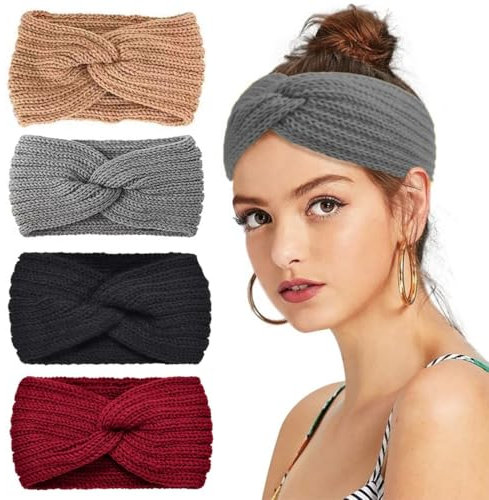 QOMJUFA 4PCS Bandeau Cheveux Femme Hiver Bandeau en Laine Femme Bandeaux Hiver Serre-Tête Bandeau Tricoté Bandeau Cheveux Femme Cache Oreille Bandeau Oreille Femme Hiver pour Femme
