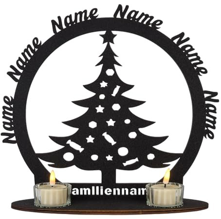 Waluna® Weihnachtsbaum mit bis zu 6 Namen Eltern Lebensbaum Teelichthalter personalisierter Familienbaum mit Familienname Weihnachtsdeko in 12 Farben Tischdeko