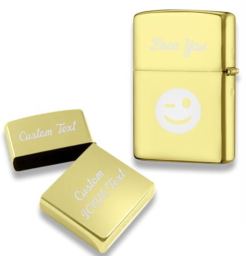Feuerzeughülle Ohne Einsatz Metall Feuerzeughülle Personalisiert für Zippo Feuerzeug Hülle mit Gravur Text&Logo Personalisierte Geschenke für Papa, Freund (Gold)