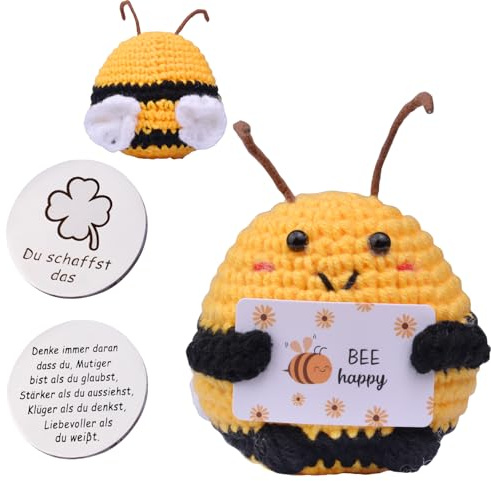Mwmoeen Pocket Hug Bienen, Positive Geschenke Bienen, Kreative Strickwolle Tier und Kleine Umarmung Glücksbringer, Beste Freundin Geschenke mit Positiver Energiekarte