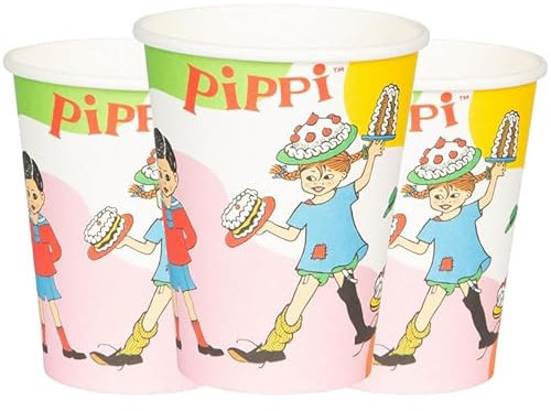 8 Becher * PIPPI * zum Kindergeburtstag und Party | Größe: 250ml, aus Pappe | Partybecher Pappbecher Cups Kinder Geburtstag Deko