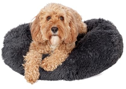 Danish Design Essentials Fluffy Donut Dog Bed, Charcoal Medium 50cm - Snug and Fluffy Soft Pet Bed, Machine Washable