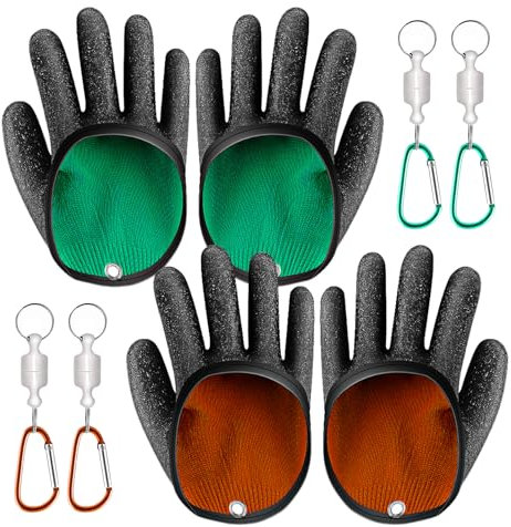 2 Paar Angelhandschuhe Premium-Set - Wasserdichte Landehandschuhe Hecht mit Magnetverschluss | Schnittfeste Angel Handschuhe für Zander & Wels | Stichfeste Angler-Handschuhe mit sicherem Griff
