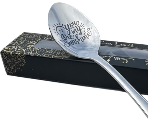 Engraved Teaspoon – You are My Sunshine – 15cm Silver Stainless Steel – Luxury Gift Box – Thoughtful Gift for Birthdays, Anniversaries, Christmas, Mother’s Day & Special Occasions