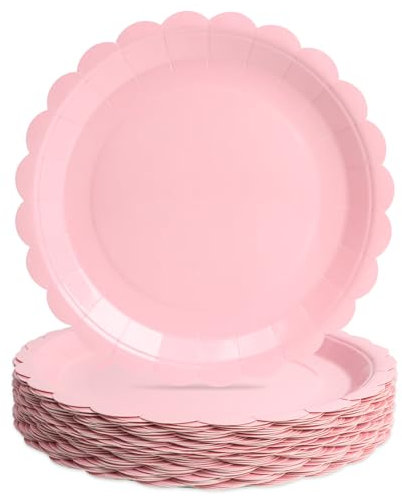 PARTY GO Platos de papel rosa de 23 cm, 50 unidades, para 50 invitados, para fiestas de cumpleaños infantiles, niños y niñas