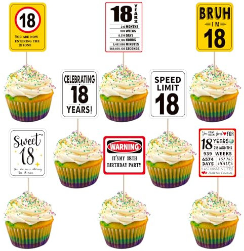 18th Birthday Cupcake Toppers Cheers to 18 Years Out Single Digits Cupcake Picks Bruh I'm 18 Speed Limit 18 It's My 18th Cake Decorations for Boys Girls Kids Birthday Party Cake Supplies