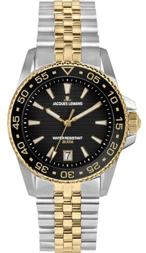 JACQUES LEMANS 1-2205N Herrenuhr Liverpool Diver mit Glieder Edelstahlarmband 41 MM Datum 20 ATM