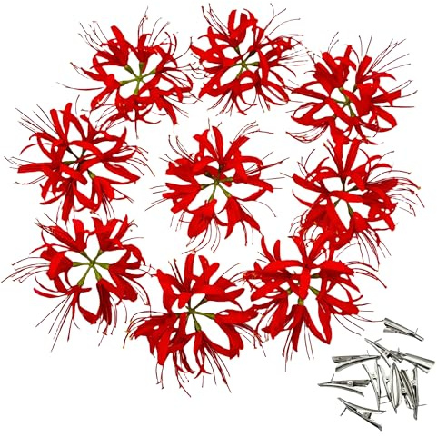 Urier Pianta di ragno di seta, fiori artificiali, fiori di ragno in seta per artigianato, fiori finti sfusi per decorazione per torte, matrimoni, feste, compleanni, decorazioni per la casa (9, rosso)