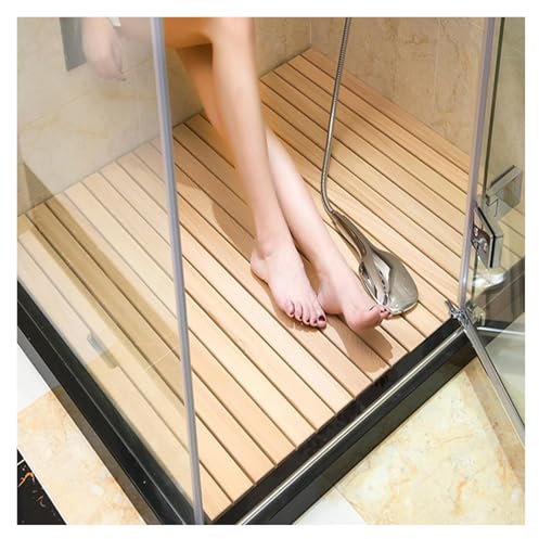 TAIPINGOZ Caillebotis de Douche Bois, Tapis de Bain en Bois, Tapis de Douche en Bois, Tapis de Sol de Salle de Bain intérieure, Plateforme surélevée avec Pieds en Teck(70x120x4.3cm (27.6x47.3x1.7in))